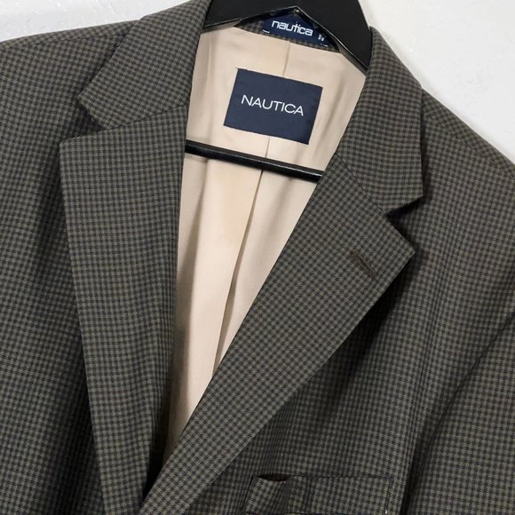 Nautica 100% Wool 3 Button Blazer in Green Check Men's Size 44L - Picture 3 of 10